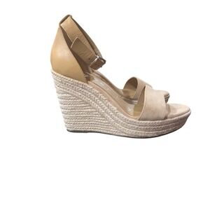 Copper Key Womens 10M Nude Espadrille Wedge Sandals Leather Upper Ankle Strap